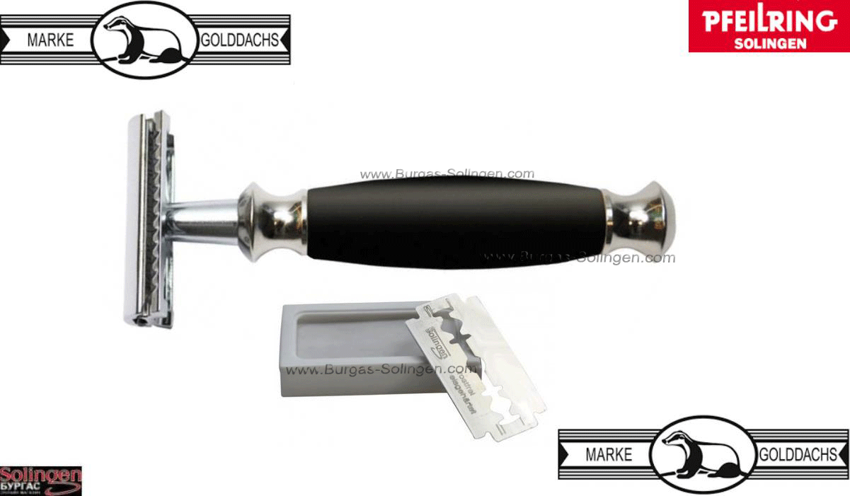 Pfeilring Golddachs Double Edge Safety Razor, Луксозна и качествена самобръсначка за бръснене на брада в комплект с ножчета за бръснене Солинген 10 бр. в опаковка, Pfeilring Golddachs Double Edge Safety Razor 83 g