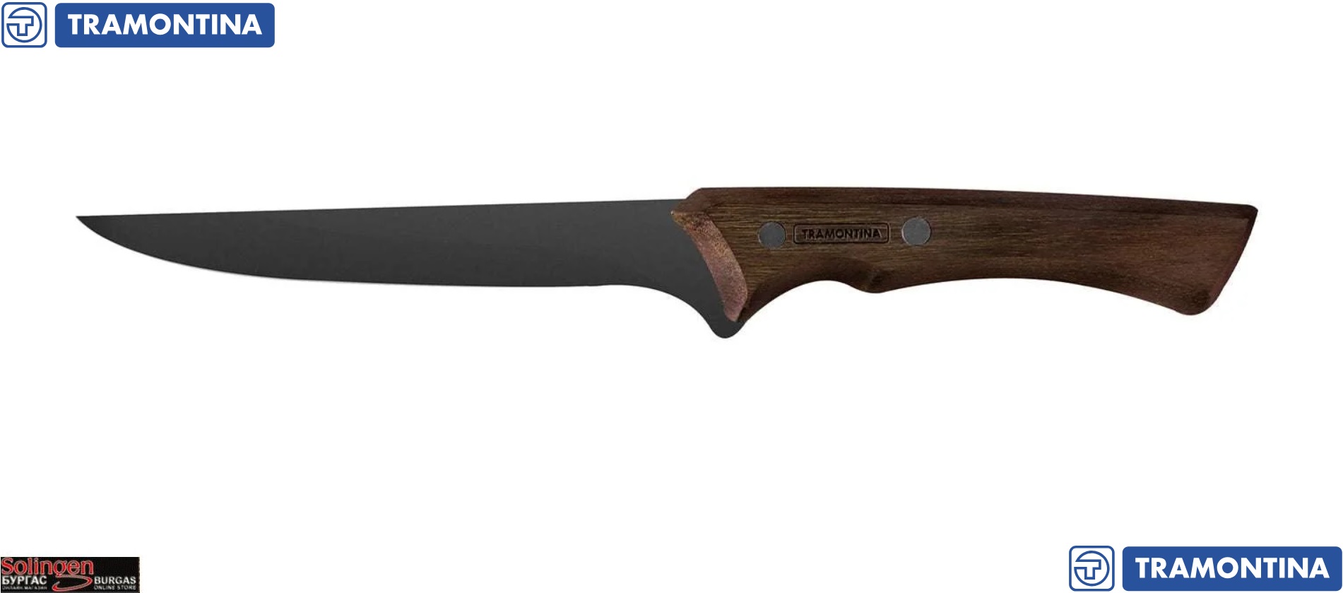 Tramontina BLACK COLLECTION Boning knife, Професионален кухненски нож с право острие, подходящ за обезкостяване на месо или обща употреба, изработен от неръждаема стомана, Размер на острието: 15.0 см., Tramontina BLACK COLLECTION Boning knife